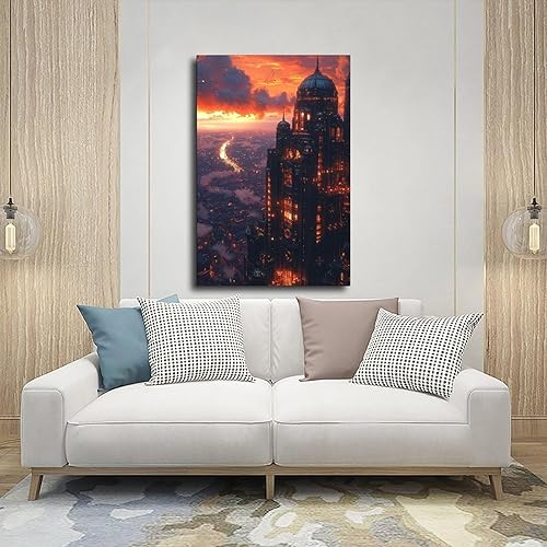 Miniatura 5 de XAHOR Sci-Fi Steampunk Canvas Wall Art  Cyberpunk Retro City at Dusk Canvas Poster Wall Art Decor Print Picture Paintings for Living Room Bedroom