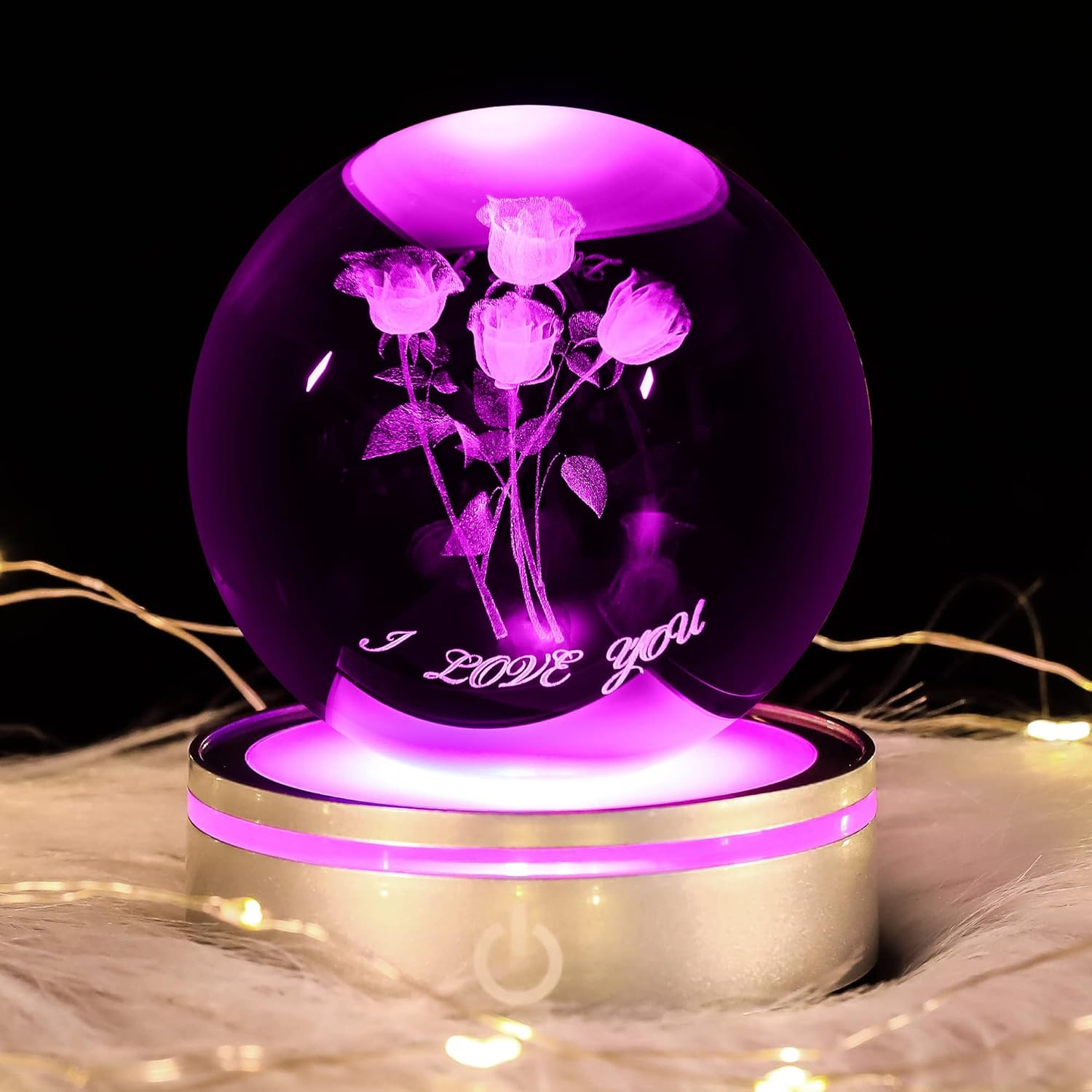 3D Rose Crystal Ball with LED Colourful Light Base,Unique Gifts Her for Valentine's Birthday Wedding,Romantic Anniversary Present with Girlfriend Wife Mom Women I Love You Night Light - Image 6