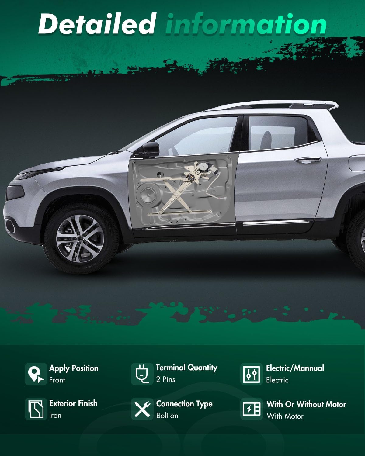 SCITOO 741-799 and 741-800 Power Window Regulator Driver Side and Passenger Side Compatible for 1995-2004 for Toyota Tacoma, Power Window Regulator With Motor