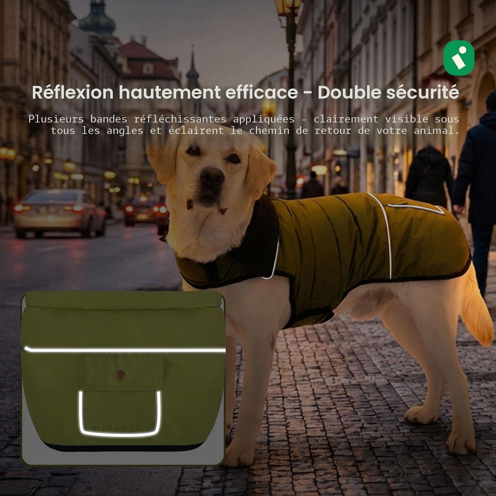 KONVINIT Manteau Grand Chien Imperméable - Manteau d'hiver avec Poche Dos, Polaire Chaude et Réglage Ventrale pour Grandes Races