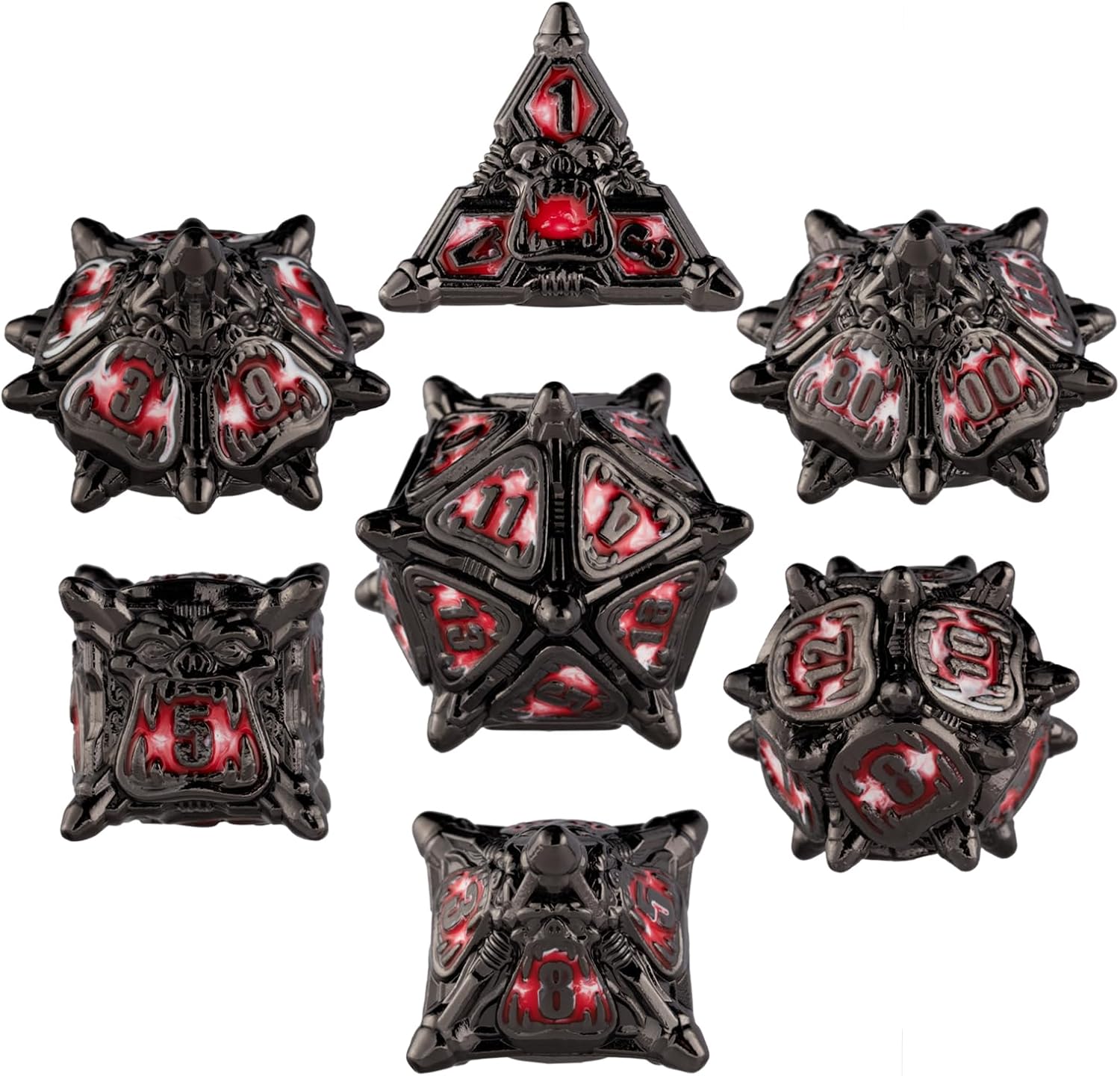 Metal Polyhedral Dice Set, 7-Piece dice Suitable for Various Role Playing Game 、Dungeons and Dragons Gift (Black red White)