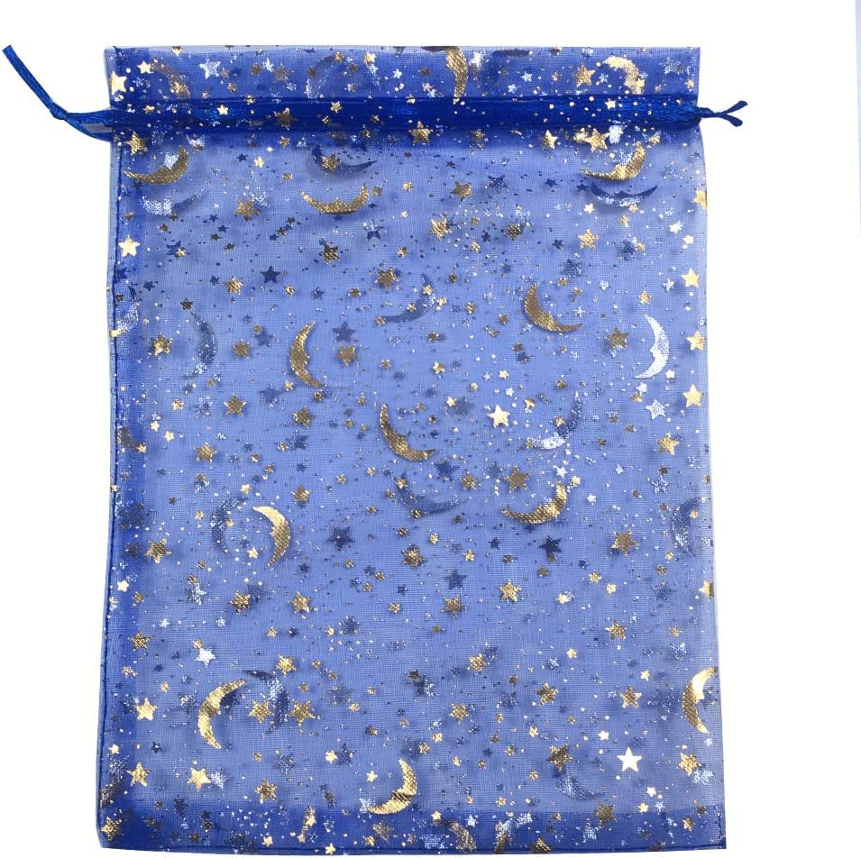 ANSLEY SHOP 100pcs 4x6 Inches Drawstrings Organza Gift Candy Bags Wedding Favors Bags (Star-Blue)