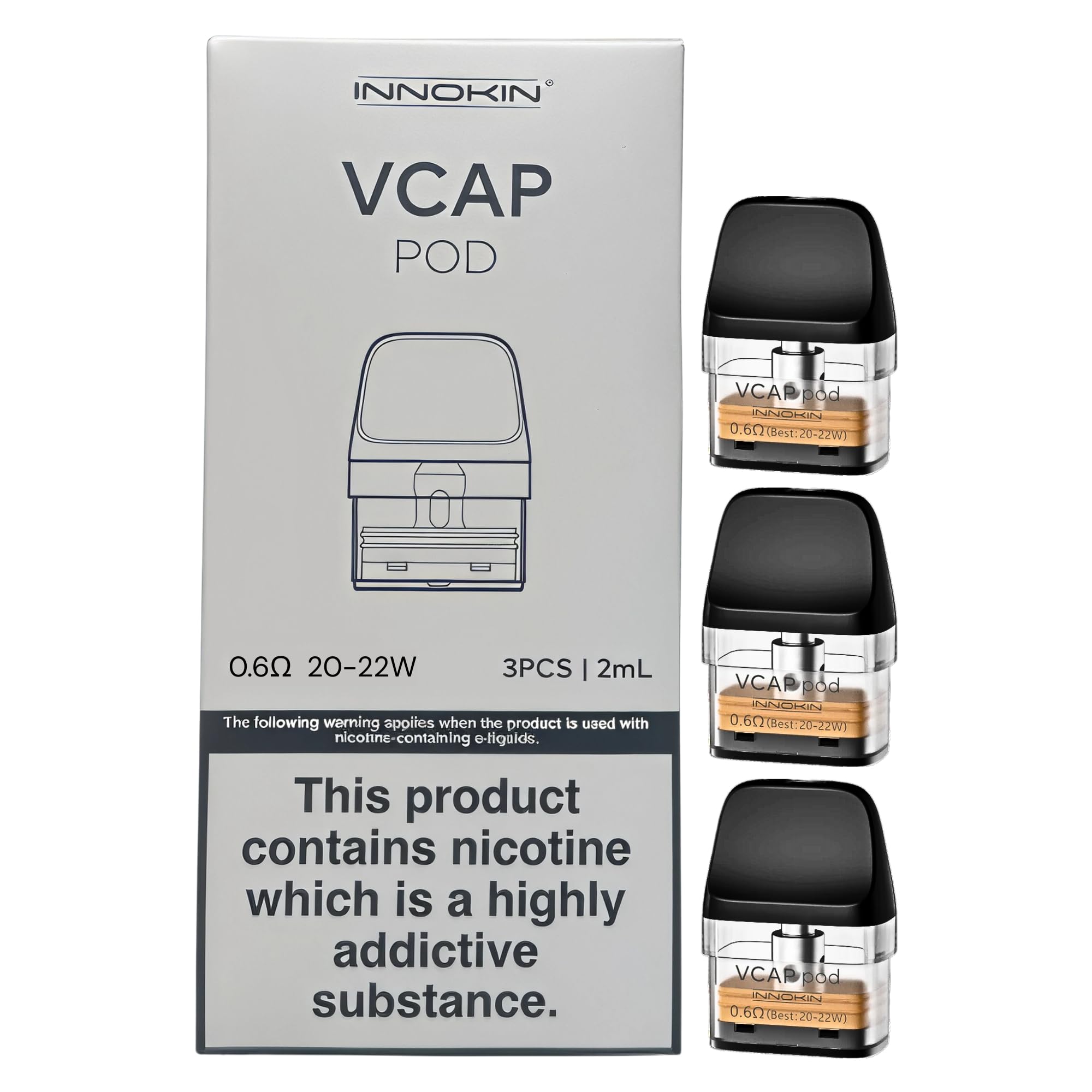 INNOKIN Endura VCAP Pod [0.6 ohm | 20w - 22w] 3 Pack - Top Fill Design,  Leakproof Design, Loose RDL and DTL Vaping, No Nicotine: Amazon.co.uk:  Electronics & Photo