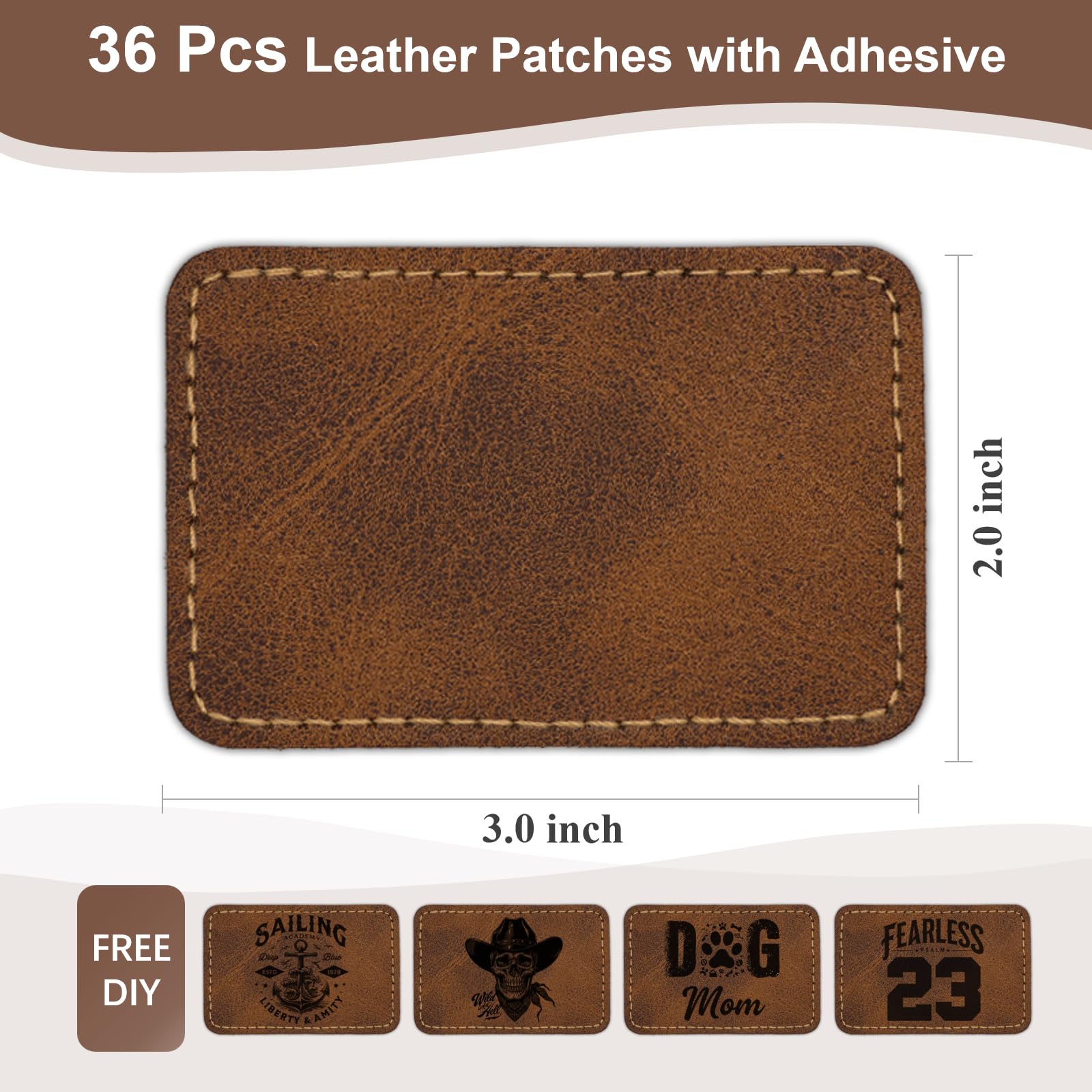 Blank Leatherette Patches for Hats, Iron On Patches for Clothes Jeans, Artificial Leather with Adhesive for Laser Engraving, Rustic DIY Repair Sewing Crafts 3 x 2 Inches (36Pcs Rectangle Retro)