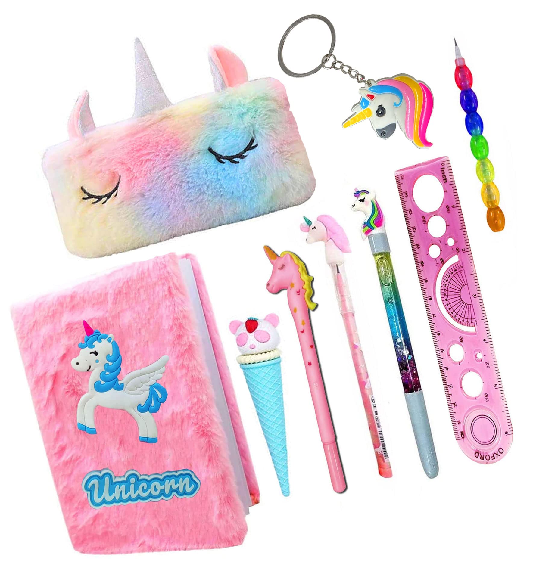 Neel® 9Pcs Unicorn Theme Return Gift Set for Girls Unicorn School Stationery A5 Notebook, Pencil Pouch, Pen, Pencil, Big Softy Eraser, Scale, Unicorn Key Chain Gift Set for Girls Kids Adults (Style 1) (B0BBW1VSZH) Amazon Price History, Amazon Price Tracker