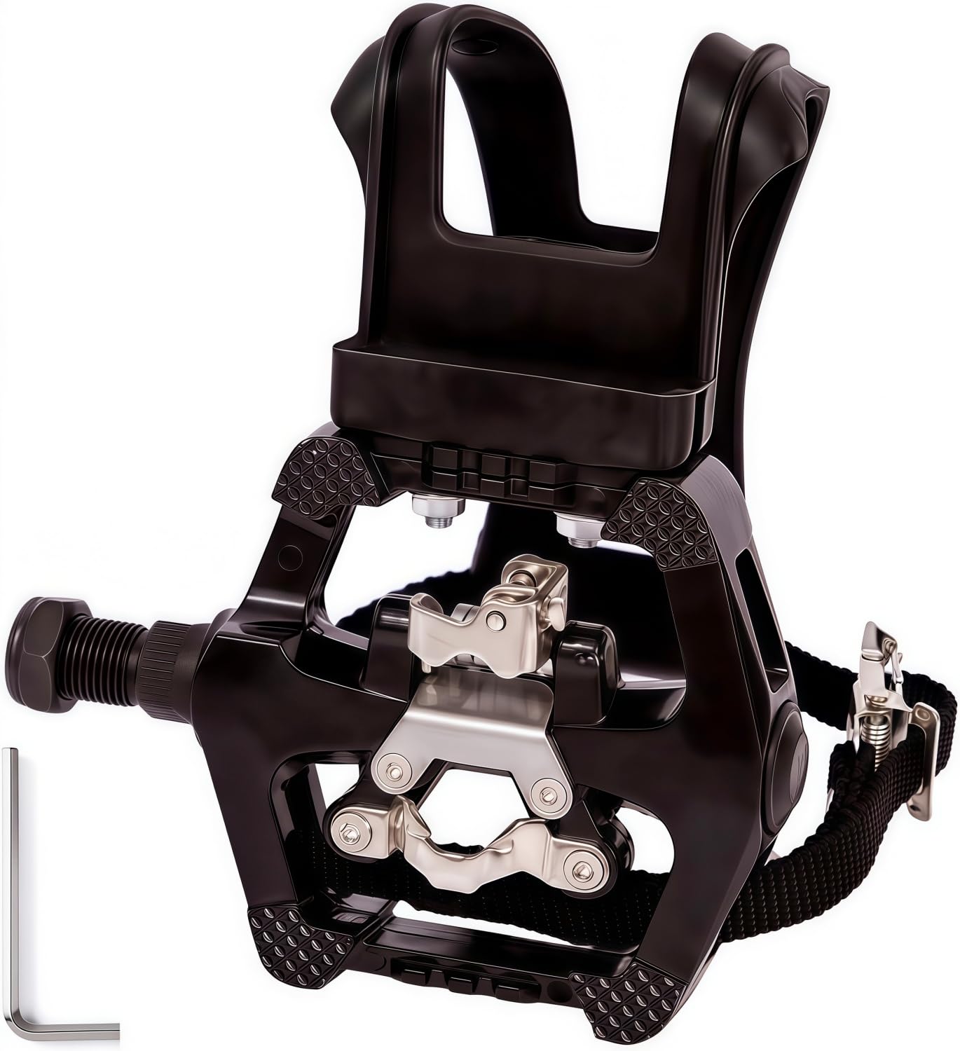 YBEKI Pro-Grade SPD Spinning Pedały z paskami i klipsami na palce – 2 w 1: kompatybilne z SPD + klasyczne klatki – pasują do Peloton, Schwinn, Sunny, oś 9/16" z łożyskami uszczelniającymi