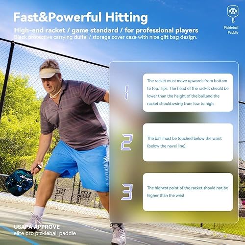 Miniatura 4 de Juego de 2 palas de pickleball para todas las habilidades, 99.99% fibra de carbono de grafito con núcleo de panal de abeja, agarre cómodo, raqueta