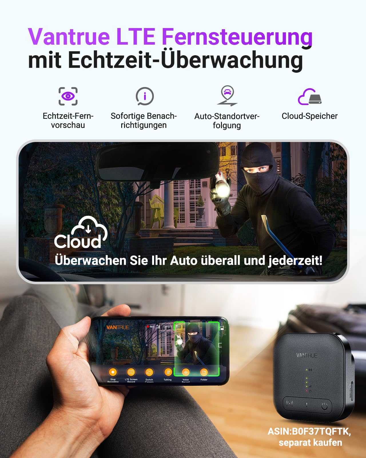 VANTRUE S1 PRO MAX 4K+4K Dashcam Auto Dual STARVIS 2 IMX678 HDR Nachtsicht Dash Cam Vorne Hinten, 5,8GHz WLAN GPS, 15S Puffer Parkmodus, DSGVO-konform, AI Auto Kamera ADAS BSD, Sprachbefehl, 1TB Max