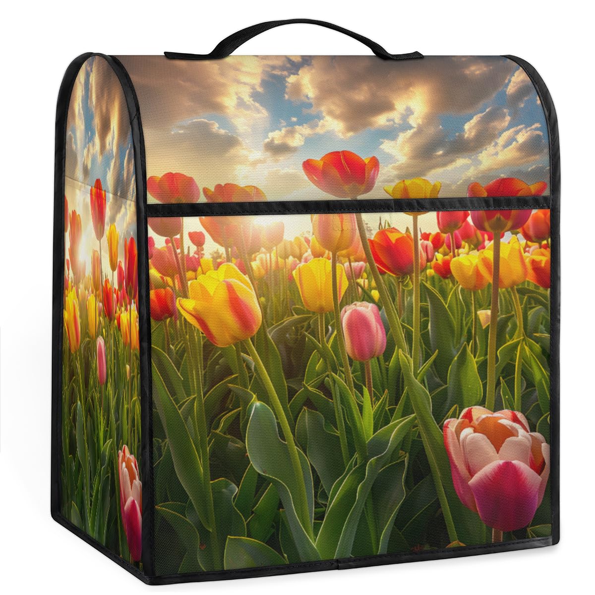 Coffee Maker Cover Tulip Pattern Kitchen Appliance Covers Small Appliance Covers Blender Cover Juicer Cover Dust Covers for Kitchen Appliances with Top Handle and Pockets,Washable,B242