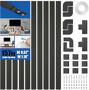 Delamu 157in Cord Hider, Cord Cover Wall Cable Management, Paintable Wire Cover for Cords, Cable Hider Raceway Kit, Cable Cover Concealer, Wire Hiders for TV on Wall, 10 X L15.7 W1.18 H0.6in, Black