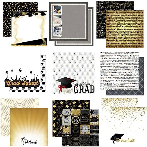 Paquete personalizado – 9 papeles para álbumes de recortes de 12 x 12 pulgadas con temática escolar de graduación – Varias marcas