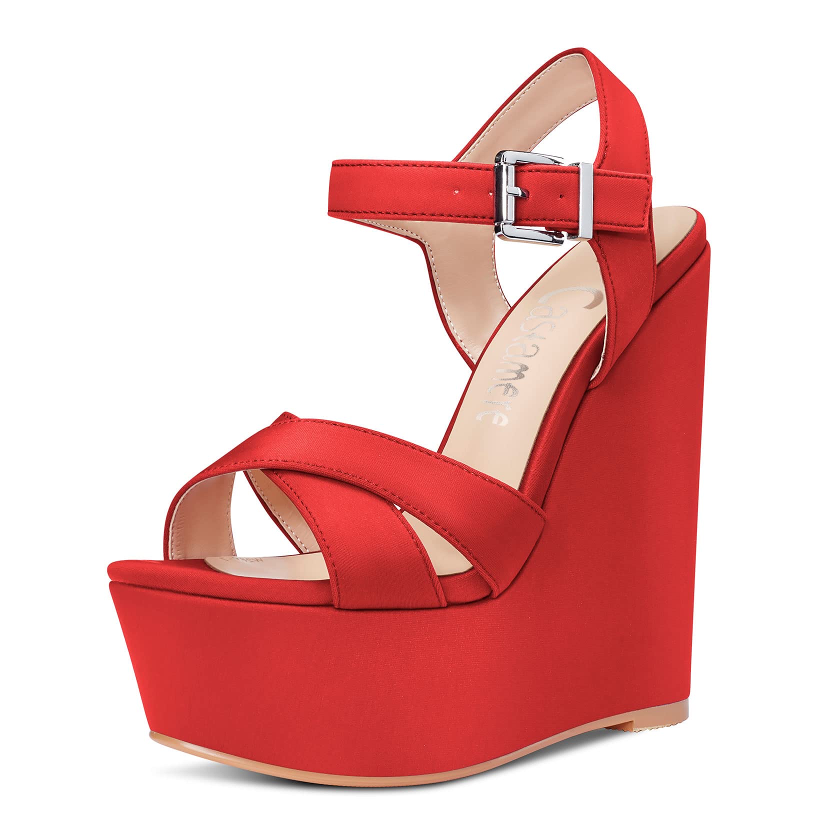 Castamere Mujer Alto High cuña esparto Plataforma Heel 15 CM Heels Abierta Punta Sandalias Correa Tobillo Cierre con Hebilla Sexy Dress de Boda
