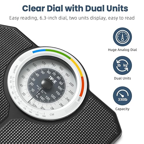 Miniatura 3 de Báscula analógica para peso corporal, báscula de baño mecánica, báscula analógica para peso corporal, 330.7 lbs330 libras, escala de esfera con