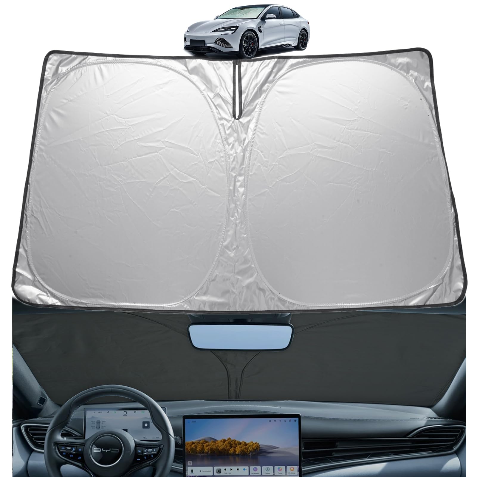 GAFAT Compatible con BYD Seal EV 2026 2025 2024 2023 Parasol Interior Parabrisas Hai Bao Parasol Accesorios Seal (Sedan), UPF 50+ Protección UV, Refrigeración