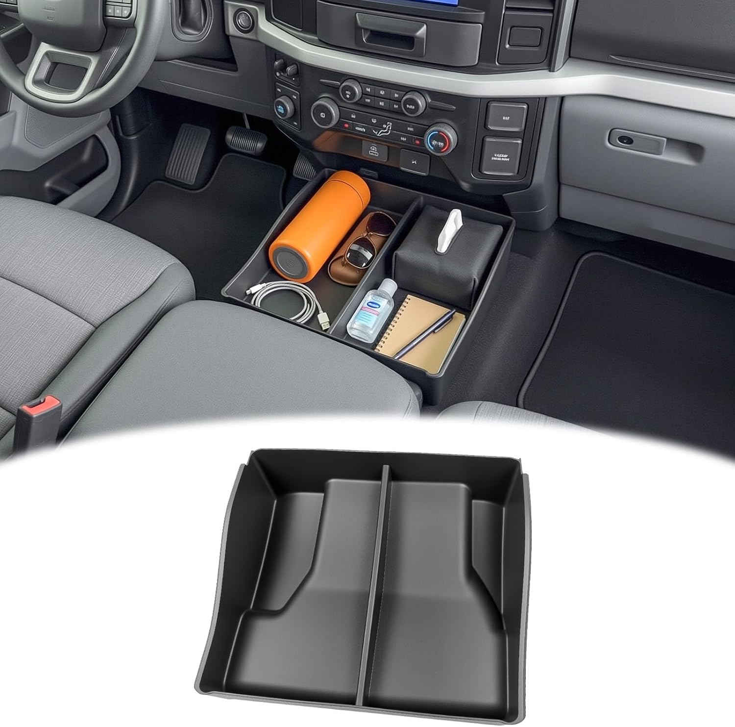 Bench Seat Floor Organizer Compatible 2015-2026 Ford F150&2017–2026 F250 F350 F450 Under Seat Storage Box Center Console Organizer Bin for F150 Accessories(F150 F250 Jump Seat)