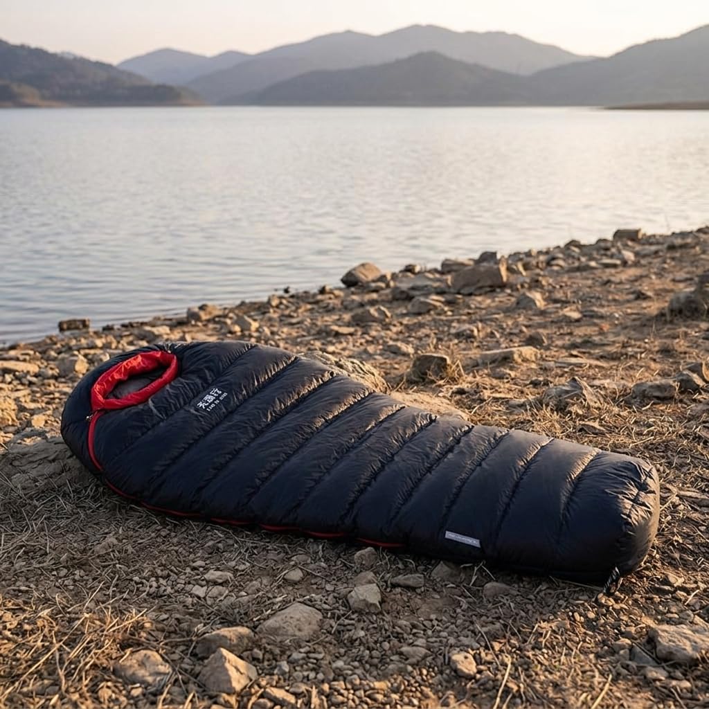 Saco Dormir Momia, Plumón Ligero, Impermeable Camping Senderismo, con Almohada Hinchable