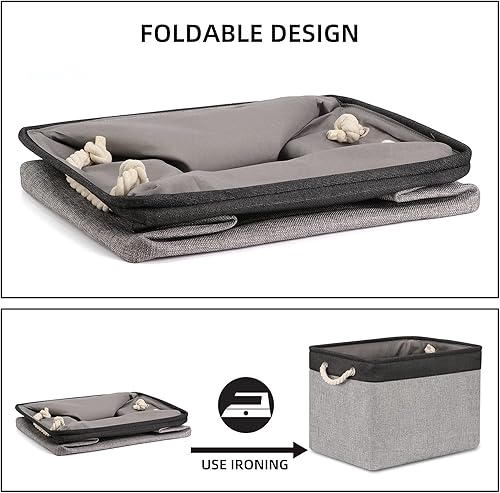 Miniatura 6 de Bidtakay Contenedores de almacenamiento de tela negra y gris, 2 grandes (16 x 11.8 x 11.8 pulgadas) + 3 medianos (15 x 11 x 9.5 pulgadas) para