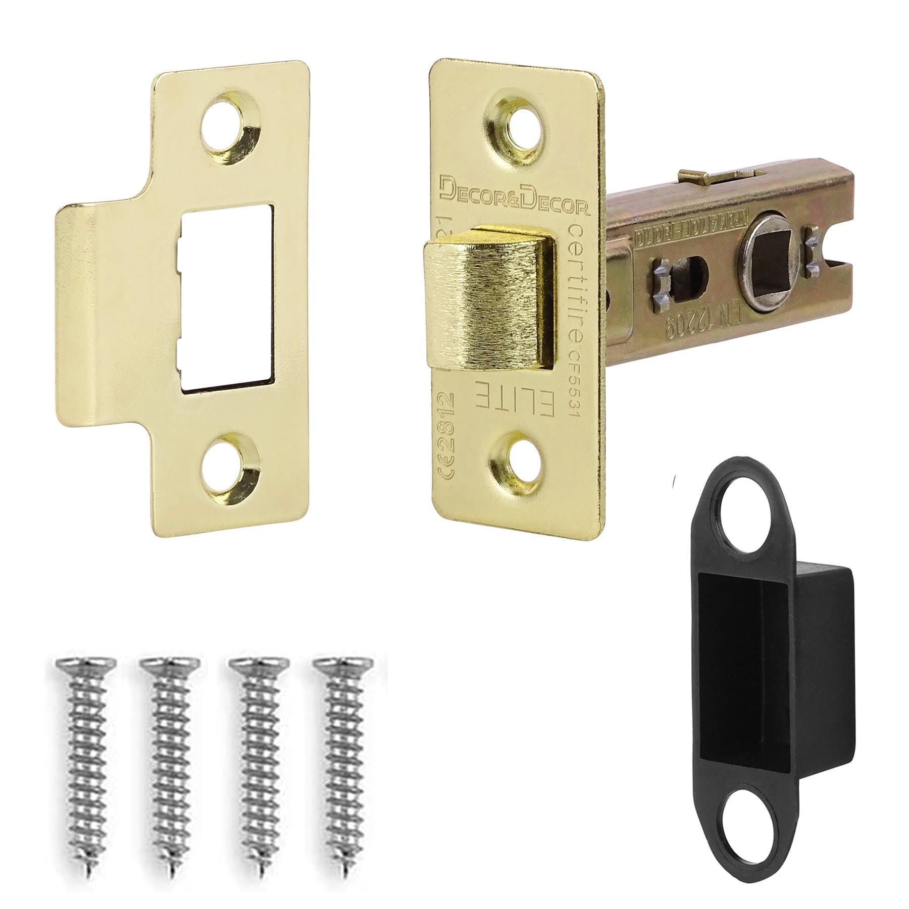 Decoranddecor 2.5 Inch Tubular Mortice Latch for Internal Doors, Fire Rated - 1 Pack - 44 mm Back Set - 64 mm Overall Length - Polished Brass