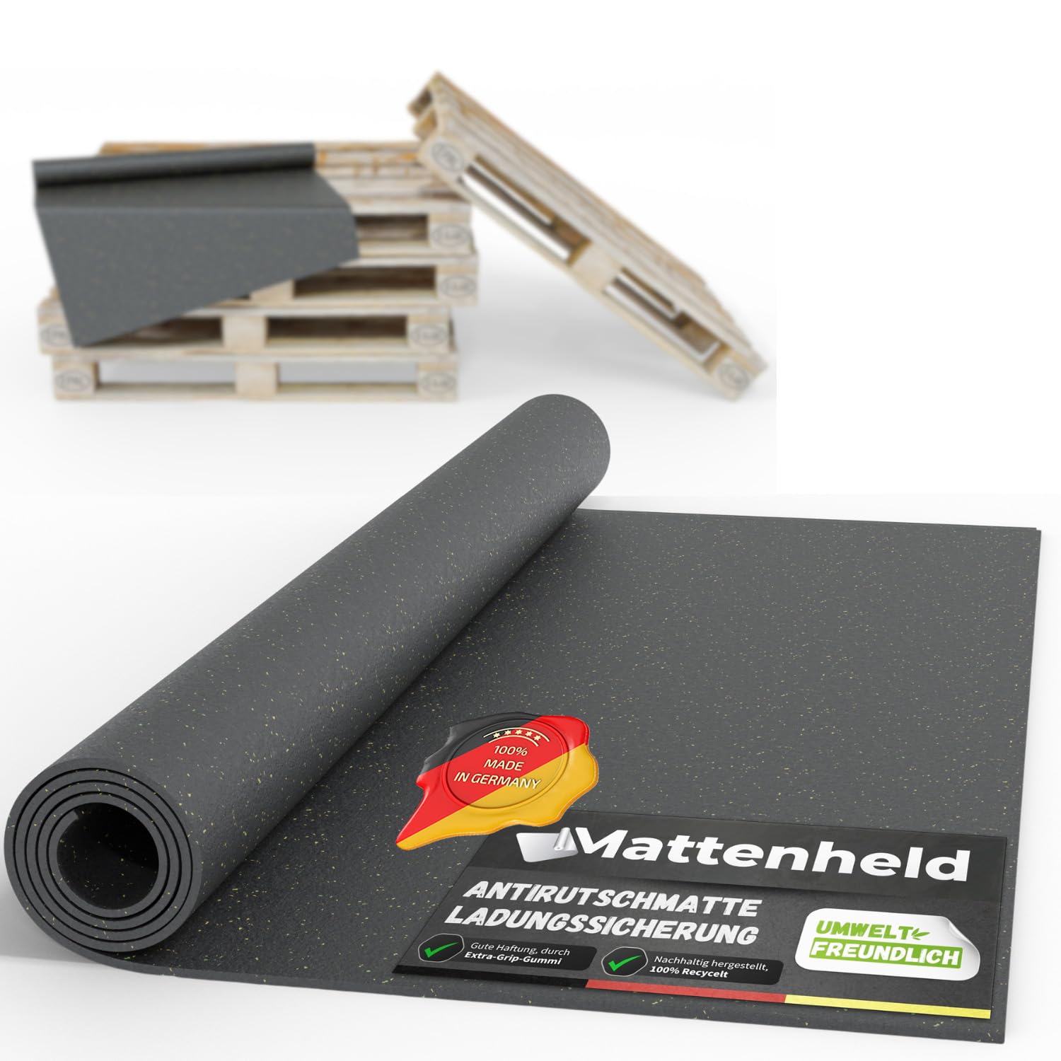 Mattenheld® Antirutschmatte Ladungssicherung 120x80x0,3 cm | Rutschhemmende & genormte Gummigranulatmatte | Ideale Sicherung von Ware im LKW, Anhänger & als Kofferraummatte | Bautenschutzmatte 3mm