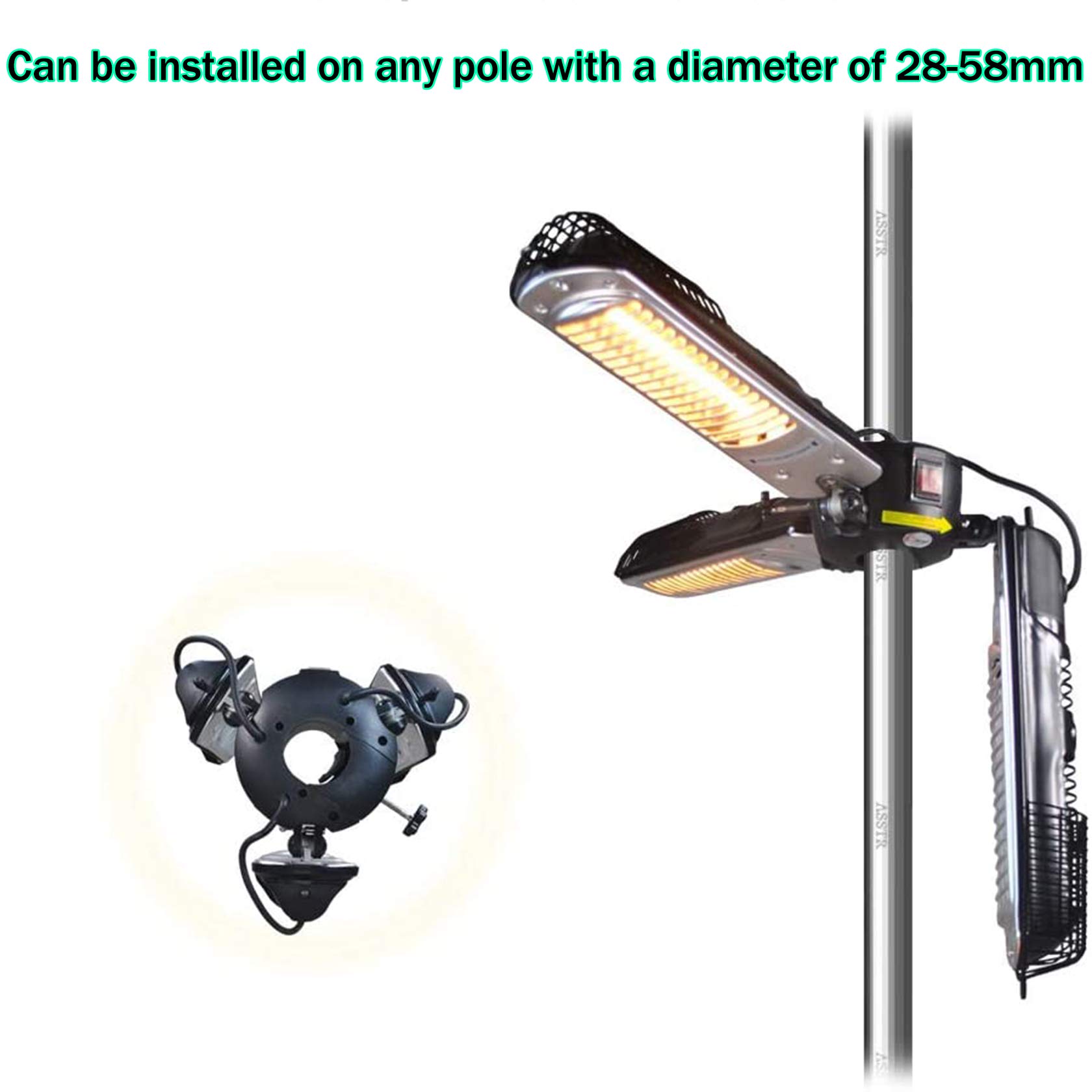 2000W Calorifero Ombrellone Elettrico Esterno Lampada Riscaldante per Giardino Gazebo Veranda Autoportante o Sospeso, Regolabile in 3 Livelli, Staffa, Regolabile in Altezza, IP44, Bracket Style