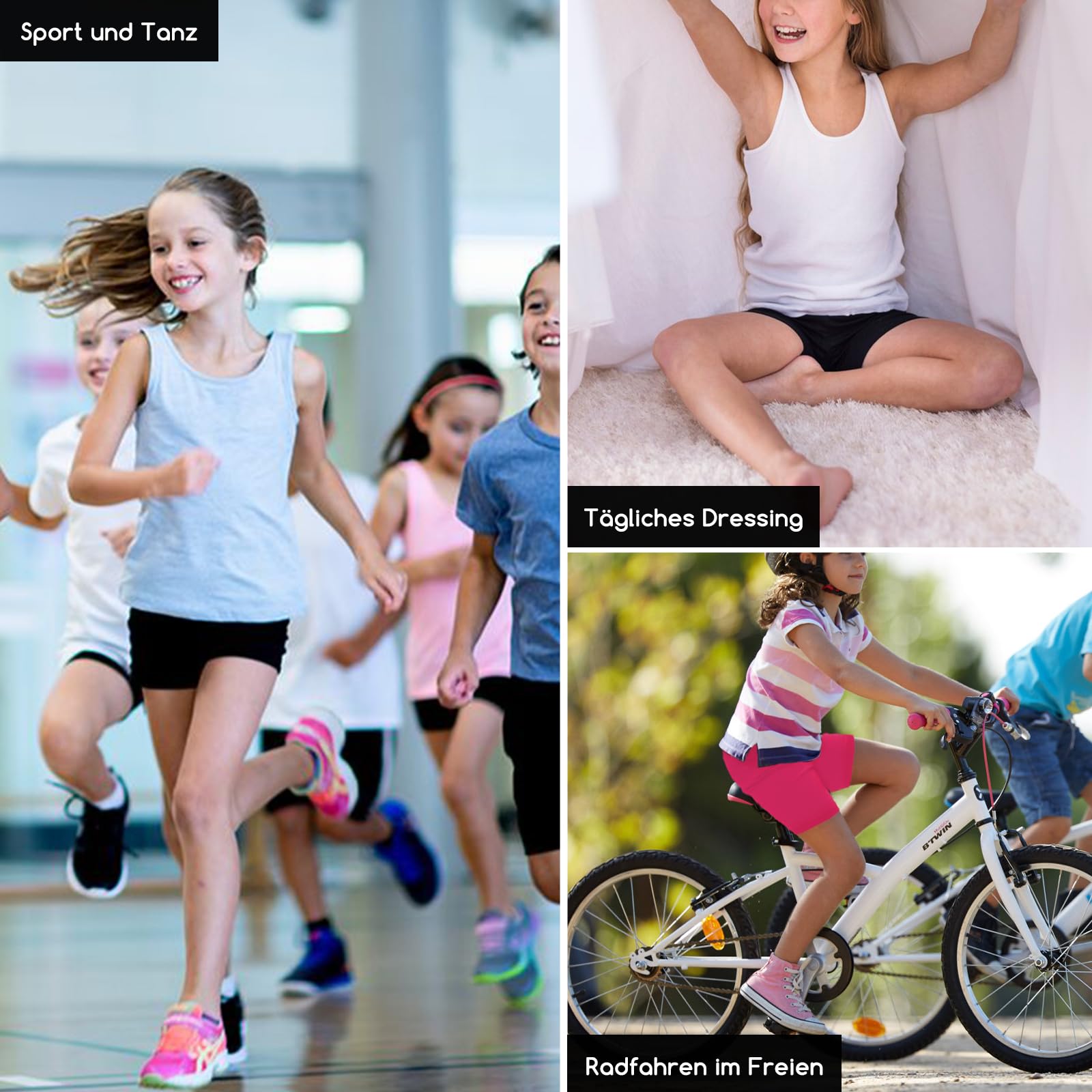 Lot de 3 paires de pantalons de cyclisme pour fille - Pantalon de sport court - Pantalon d'été en coton - Pour fille de 5 à 14 ans