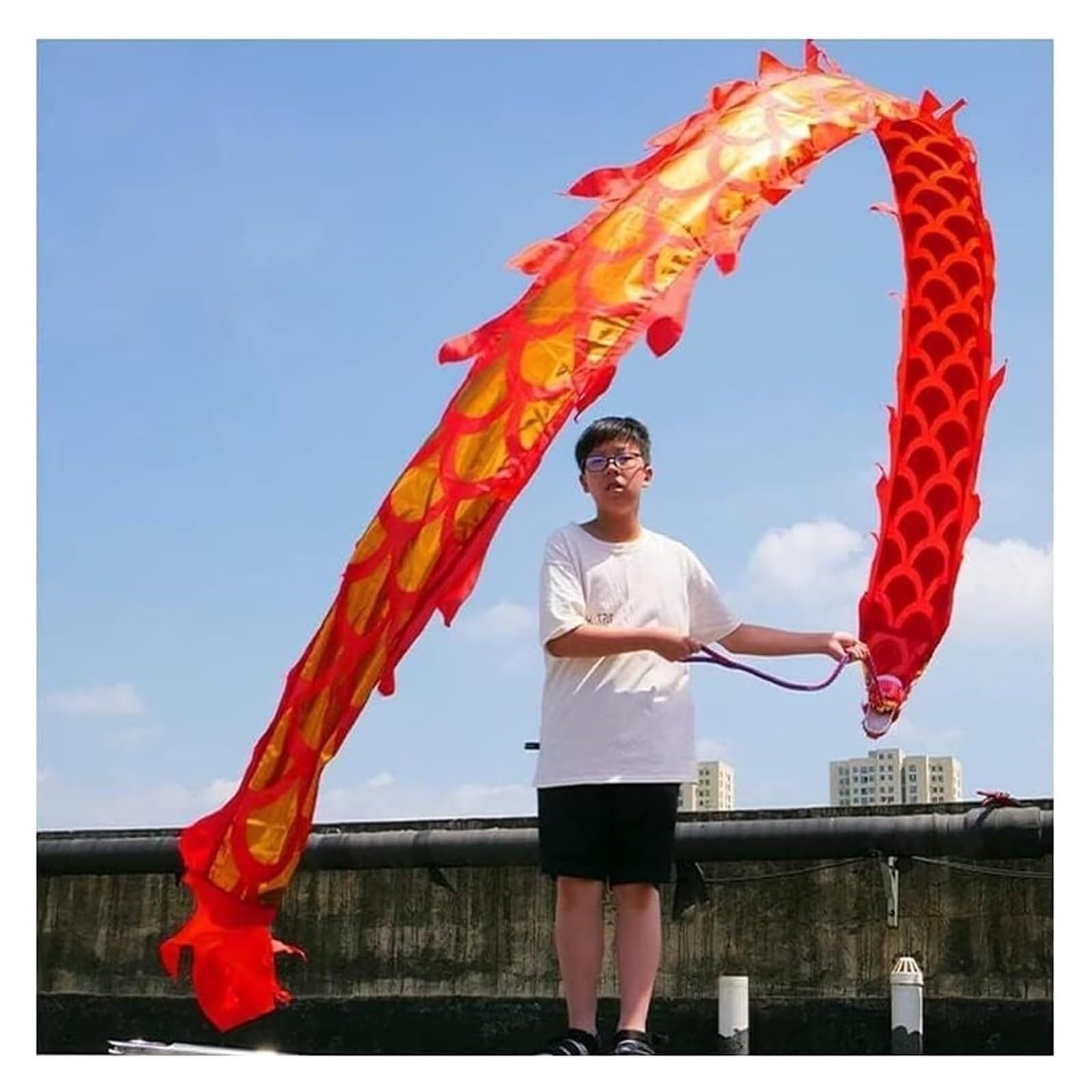 BJfhRH Outdoor Sports Traditional 3D Dragon Dance Colorful Ribbon Flowy Shaking Silk For Outdoor Festival Celebration(Rosso)