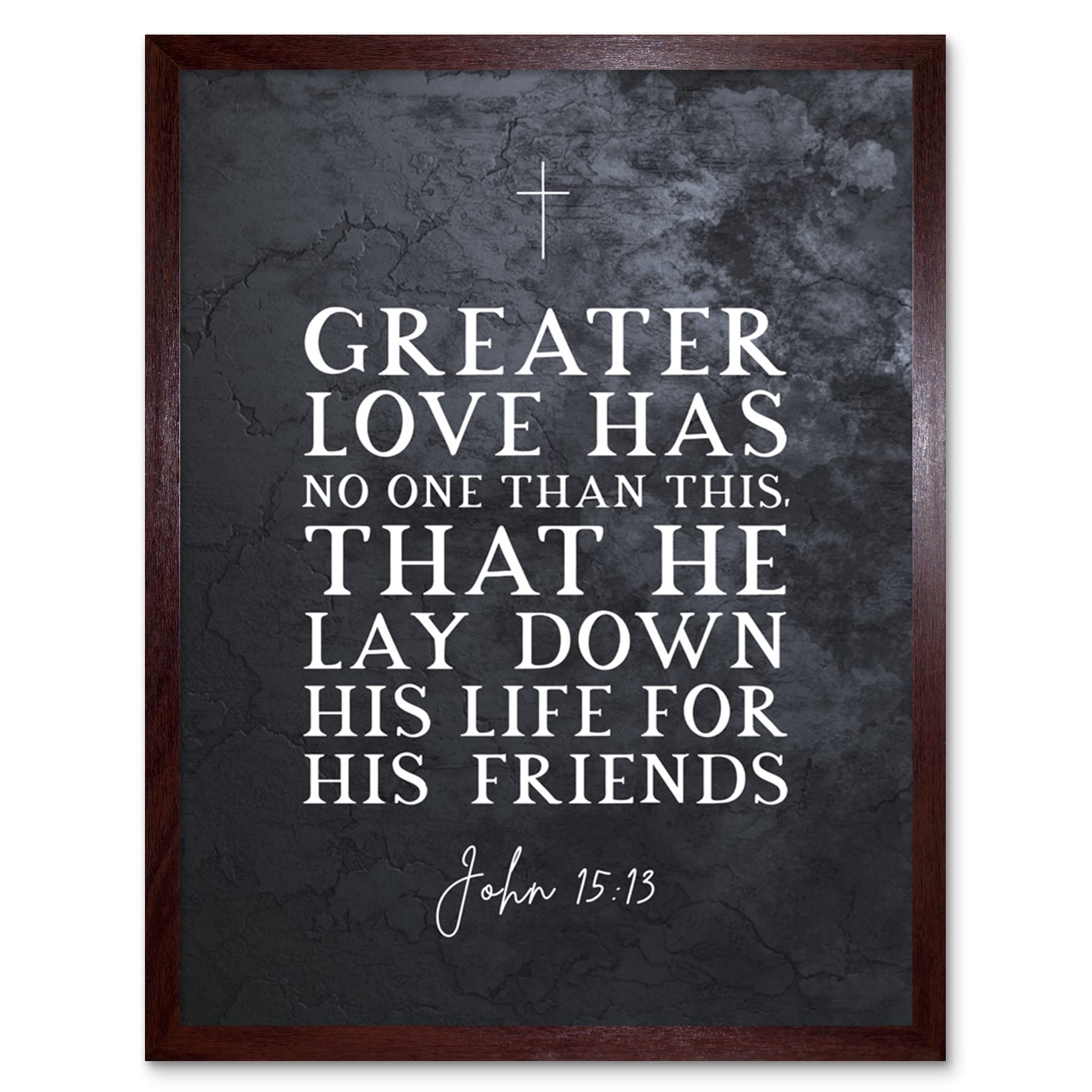 Artery8 John 15:13 Lay Down His Life For His Friends Christian Bible Verse Quote Scripture Typography Art Print Framed Poster Wall Decor 12x16 inch