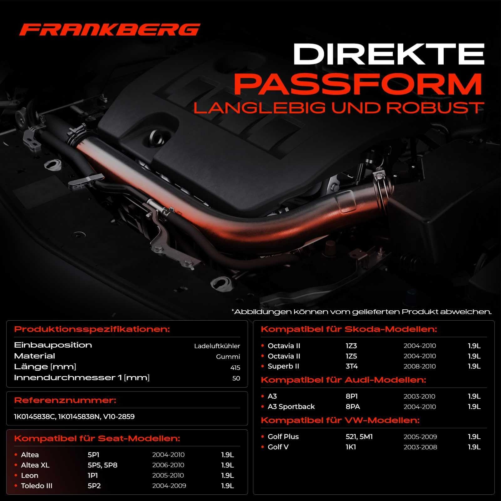 Ladeluftschlauch Turboschlauch für A3 8P1 A3 Sportback 8PA Altea 5P1 5P5 5P8 Leon 1P1 Toledo III 5P2 Octavia II 1Z3 1Z5 Superb II 3T4 Golf Plus Golf V 2003-2021