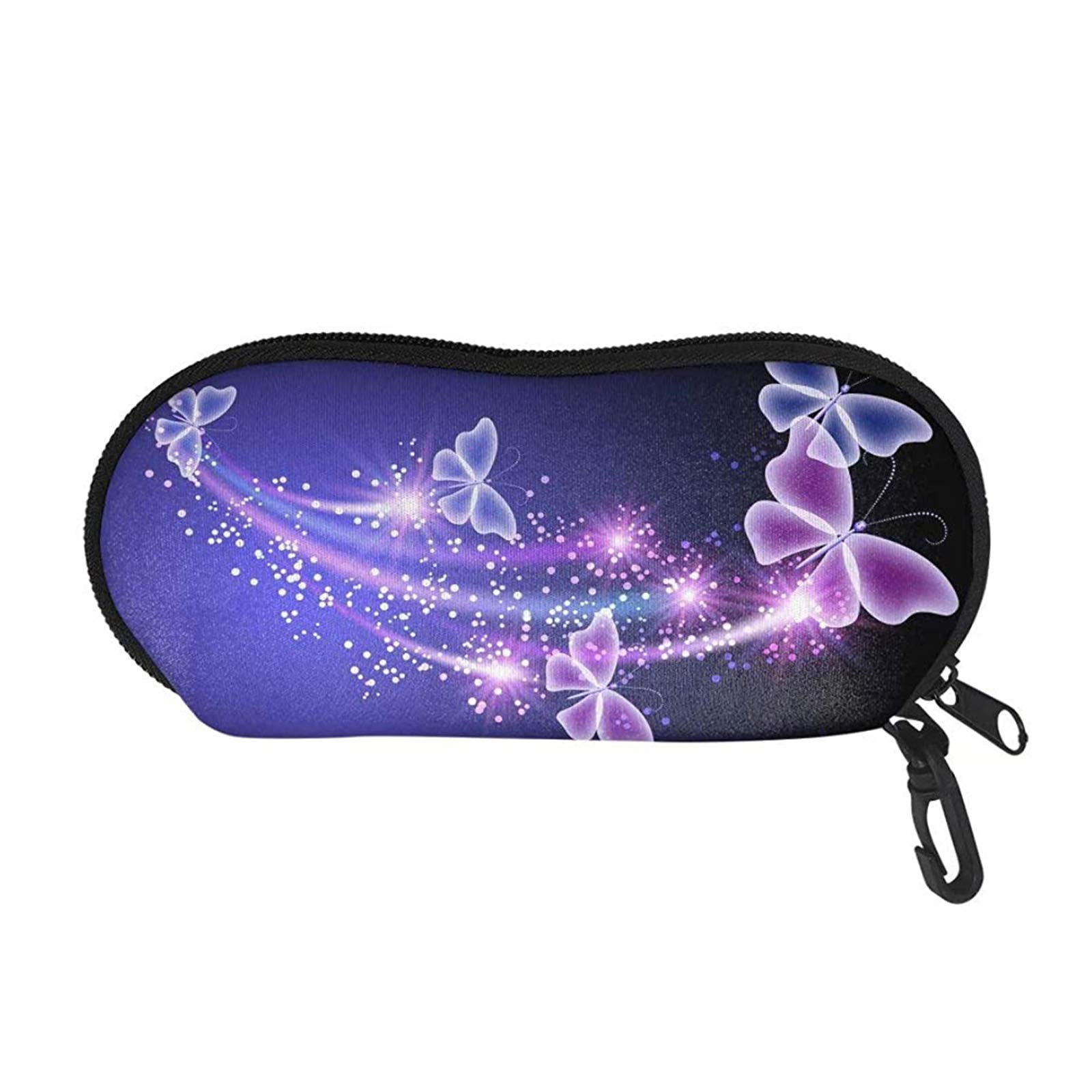 SEANATIVE Women Spectacle Case Bling Butterfly Design Zipper Hard Shell Glasses Organizer Box for Women Hanging Hook Portable