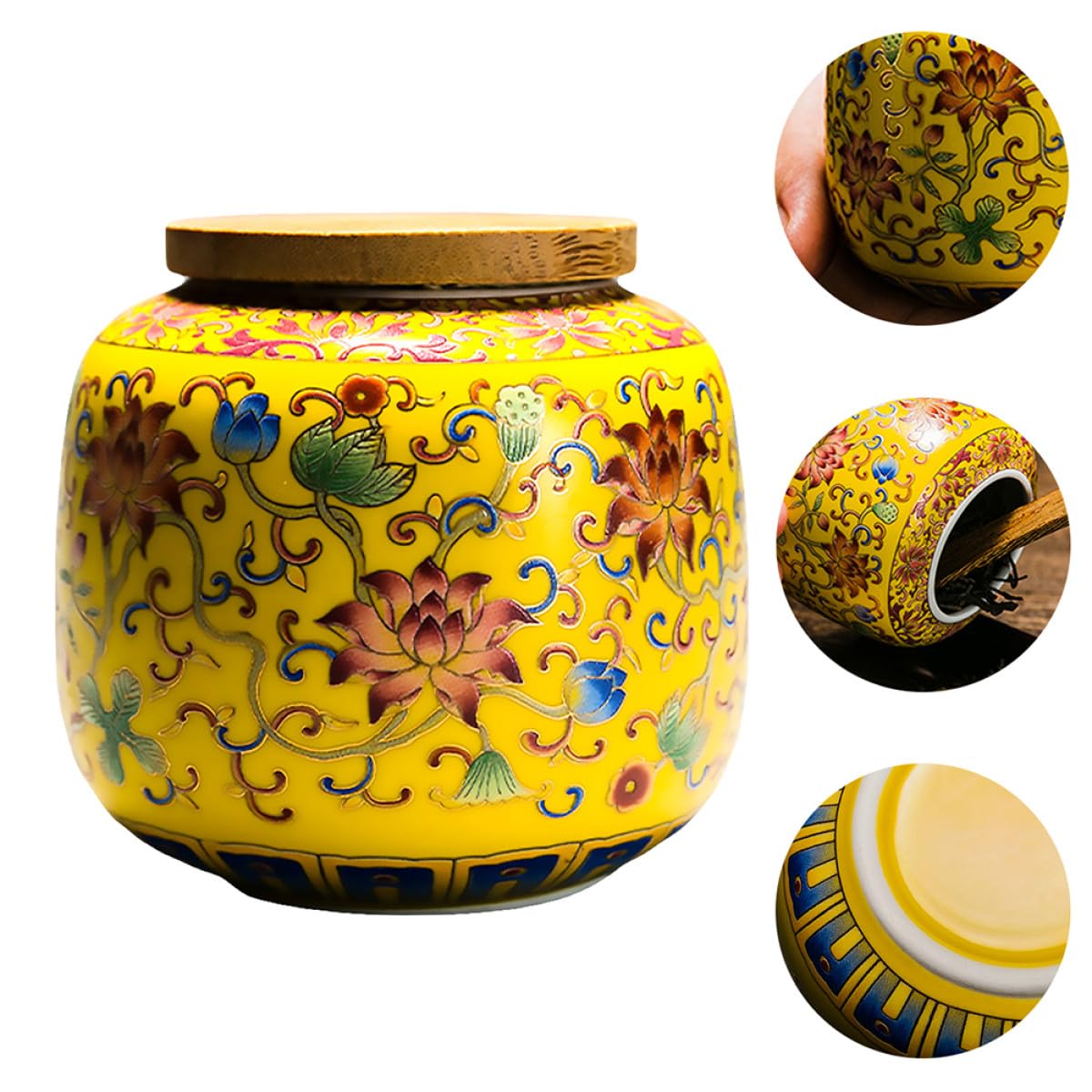 Tarro de Cerámica Tapa de Madera 400 Ml para Almacenamiento Hermético de Té Suelto, Adecuado para Conservar Infusiones y Decoración en Cocina