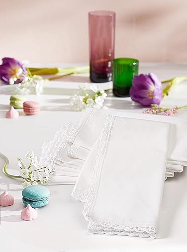 Miniatura 21 de Servilletas de tela con encaje, 100% algodón, color blanco, 20 x 20, servilletas de boda, servilletas de cóctel, servilletas de cena, servilletas