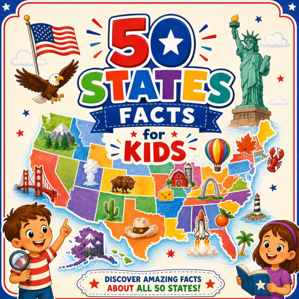 50 States Facts for Kids: A Fun USA 250th Anniversary Learning Book for Kids Ages 6–10 with 50 State Facts, State Coloring Pages, American History, Landmarks, Symbols, Maps, and Patriotic Activities