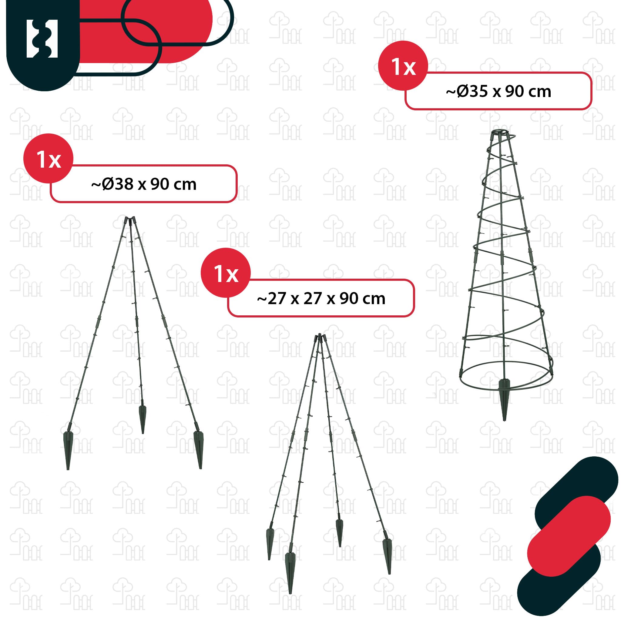 KOTARBAU® Traliccio per Rampicanti da Esterno, Tutori Pomodori Ø 35 cm, PVC | 4 Pezzi, Supporto Piante Rampicanti, Tutore per Piante, Griglia per Piante Rampicanti, Conico, Altezza 90 cm, Verde