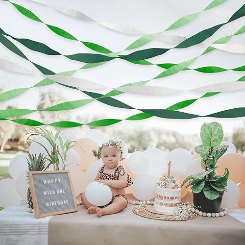 Miniatura 6 de Decoraciones de fiesta de papel crepé, 8 rollos de serpentinas verdes degradadas para baby shower, fiesta verde, cumpleaños, decoración de fondo de