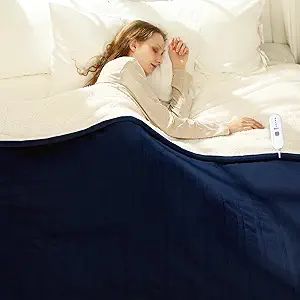 Electric Heated Blanket Twin 62" x 84" - Soft Cozy Flannel Sherpa Electric Blanket Twin Size with 5 Heating Levels & 10 Hours Auto Off, Heated Blanket for Women, ETL Certified (Navy)