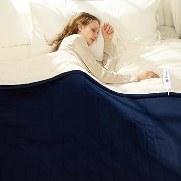 Electric Heated Blanket Twin 62" x 84" - Soft Cozy Flannel Sherpa Electric Blanket Twin Size with 5 Heating Levels & 10 Hours Auto Off, Heated Blanket for Women, ETL Certified (Navy)