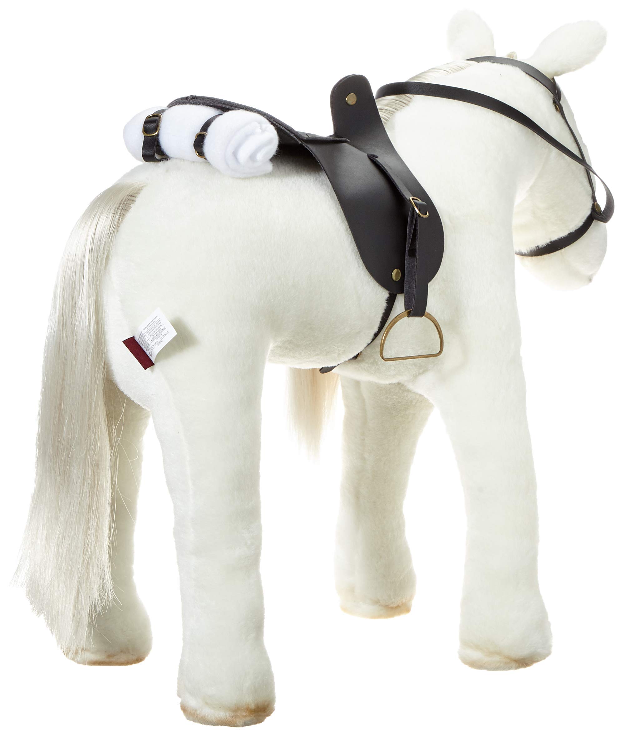 Götz 3403087 Lipizzaner Kämmpferd (Stockmaß 37 cm) – weißes Plüschpferd, Höhe ca. 52 cm für Stehpuppen – mit Sattel, Zaumzeug und Picknickdecke
