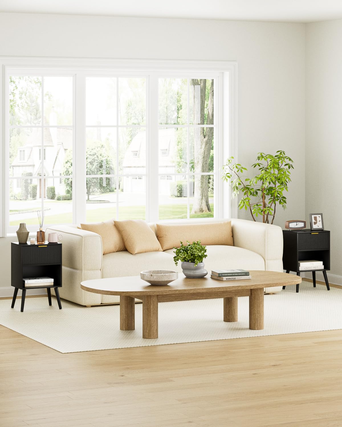 Nachttisch Holz, Beistelltisch mit 1 Schubladen und offenes Fach, Nachtschrank für Schlafzimmer, Wohnzimmer, 39x29x60CM, Schwarz