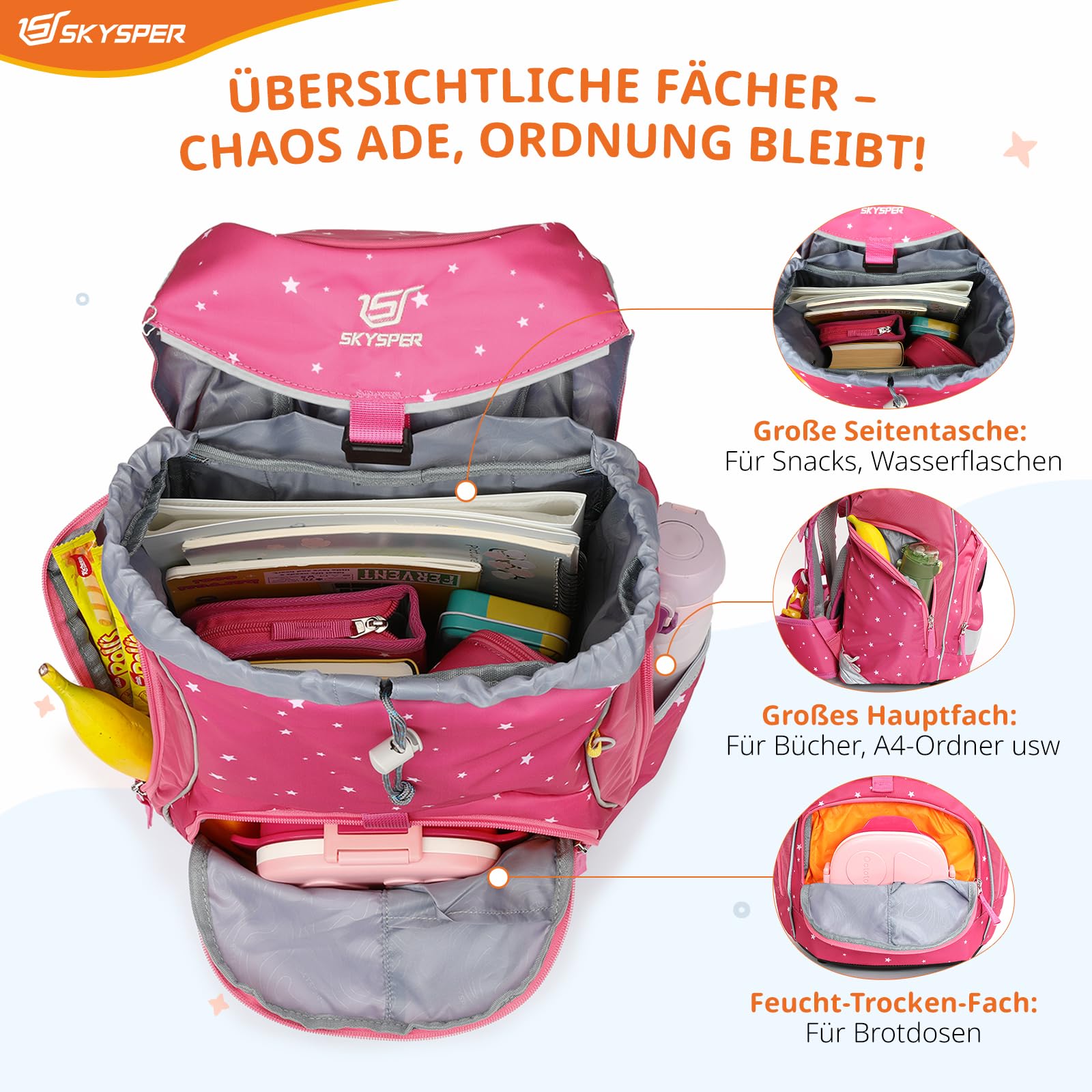 SKYSPER Schulranzen Set 5-teilig für Jungen Mädchen 1. Klasse Grundschule Schulrucksack Sporttasche Outdoor Sport Ergonomischer Schultaschen Federmäppchen Sets