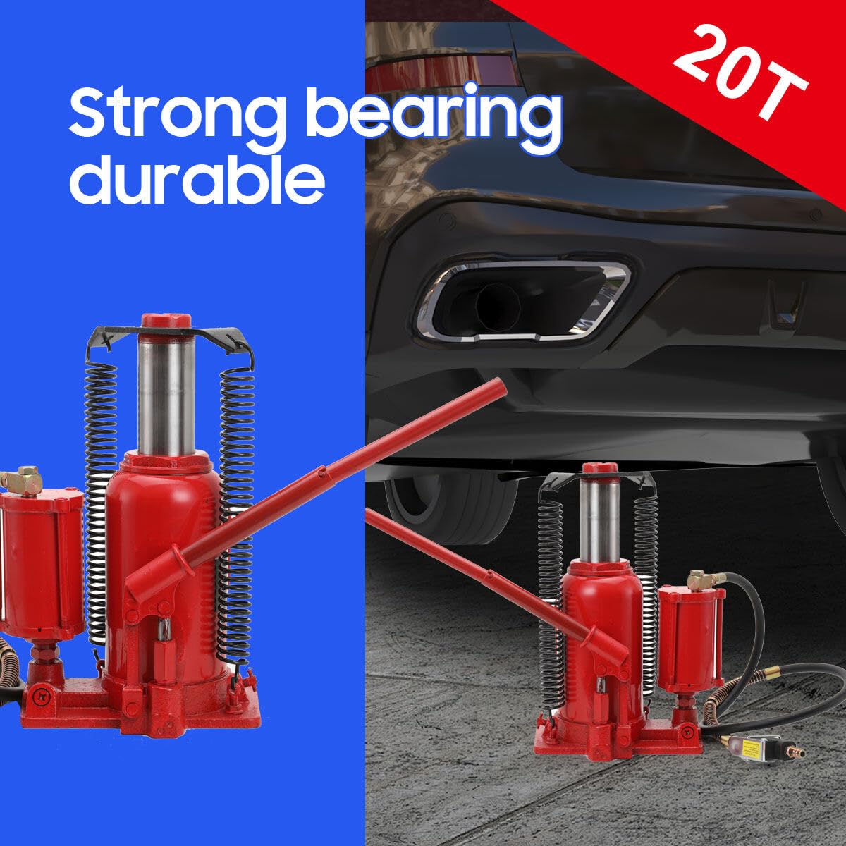 Cric Idraulico a Bottiglia 20 T, Cric Idraulico ad Aria Compressa Martinetto Sollevatore Uso Pneumatico e Manuale, Altezza di Sollevamento 260 – 510 mm, Idraulico Air Jack