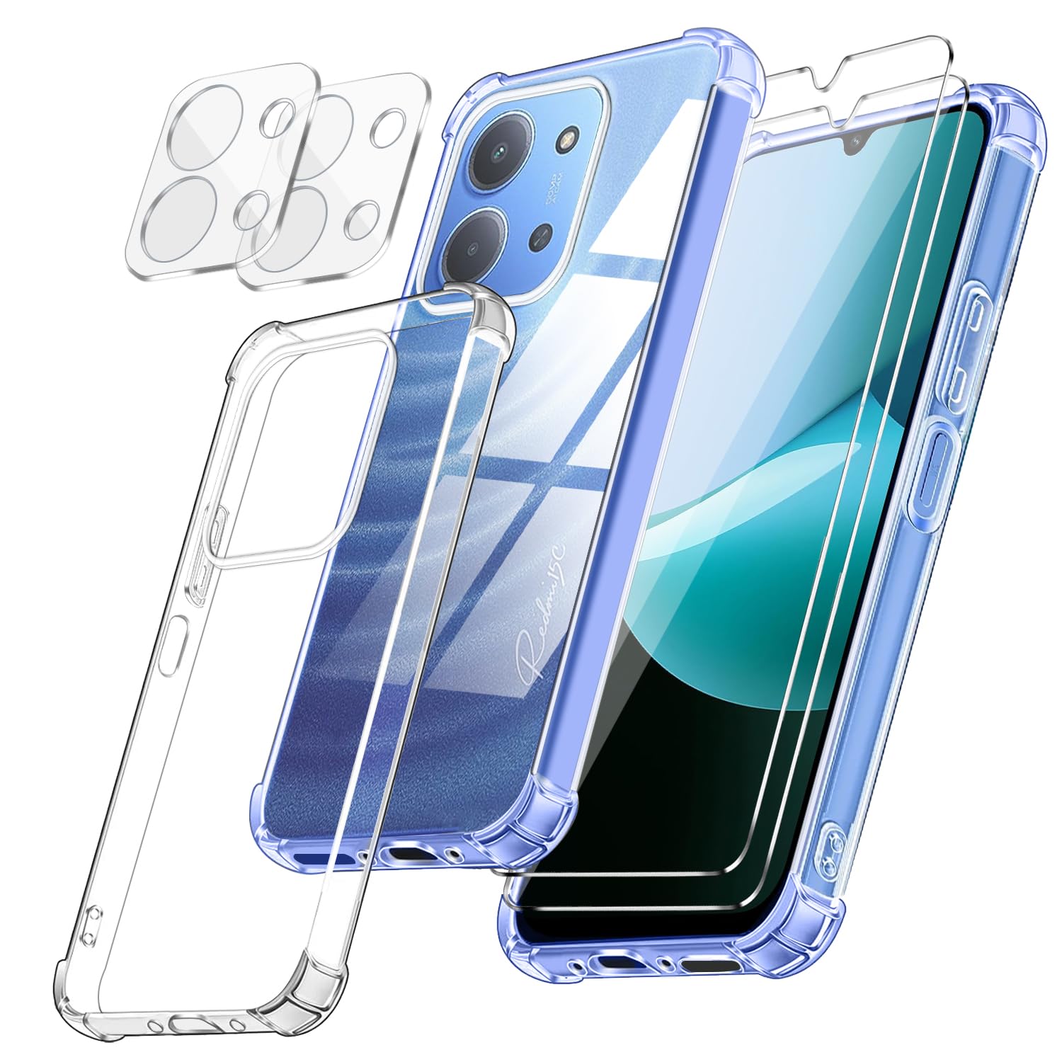 GOKEN Cover per Xiaomi Redmi 10C [Non con Vetro Temperato ], Custodia Protezione Completa a 360°, TPU Silicone Bumper + PC Trasparente Retro Rigido, Nero