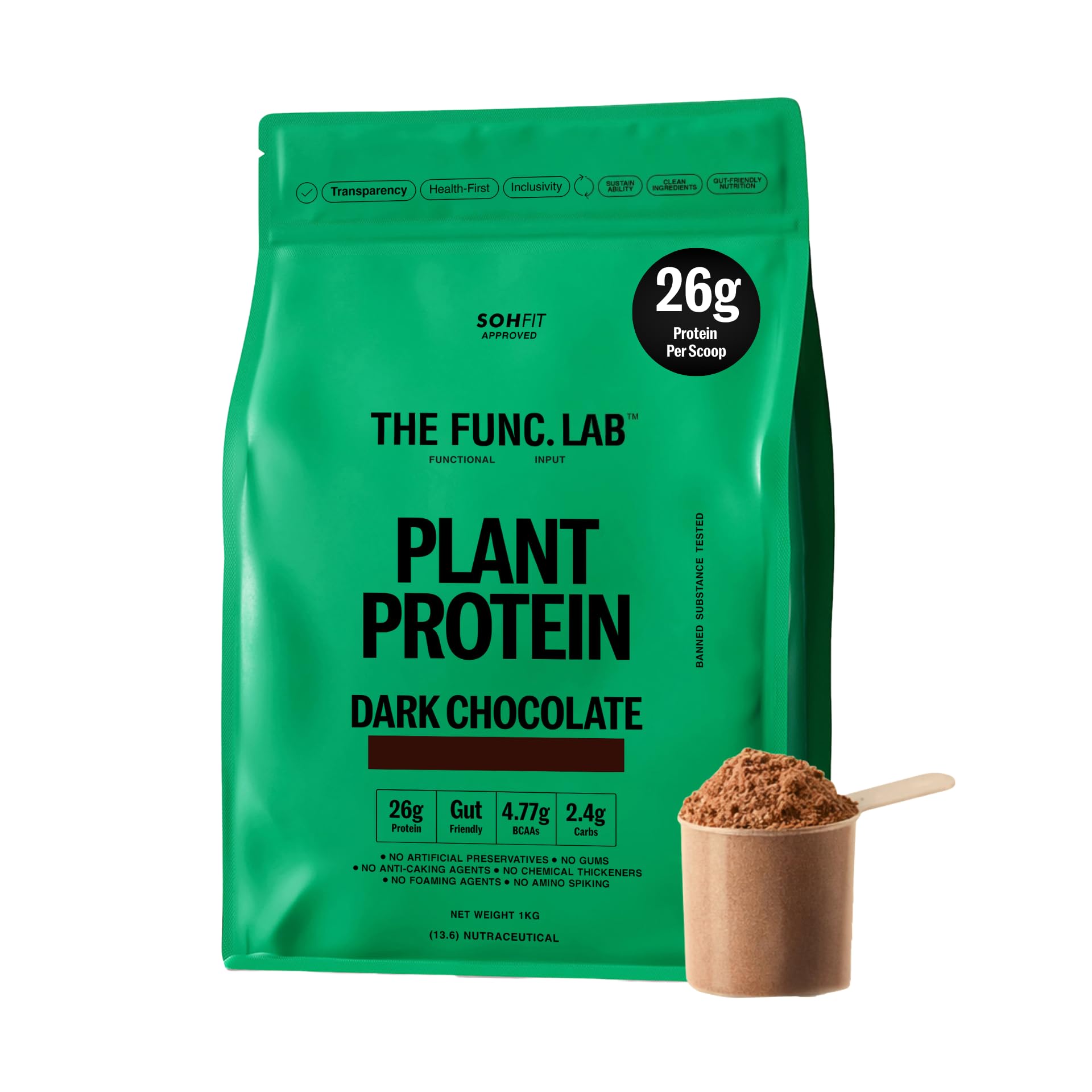 The Func. Lab Plant Protein for Men and Women – Dark Chocolate | 1 kg | 26g Protein per Scoop | Pea and Rice Blend | Vegan, Sugar‑Free | 100% Clean Label, Gut Friendly, Vegetarian-image-39