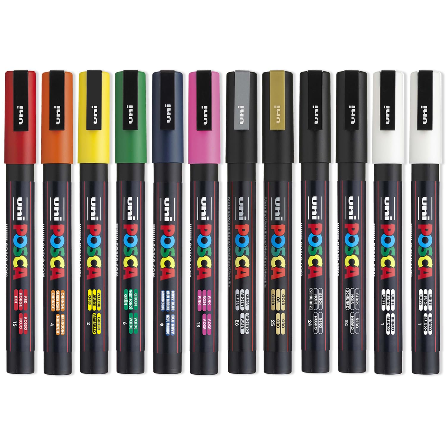 Uni Posca PC-3M Paint Pen Art Marker Pen - Professional 12 Pen Set - Extra Black + White
