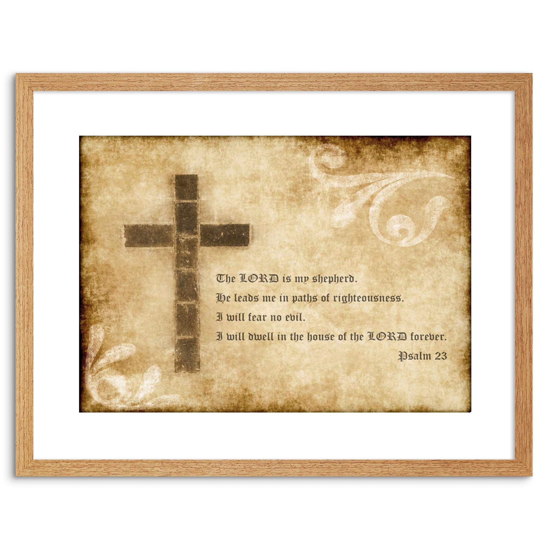 Wee Blue Coo QUOTE PSALM 23 LORD SHEPHERD CROSS RELIGION CHRISTIAN FRAMED PRINT F97X6174