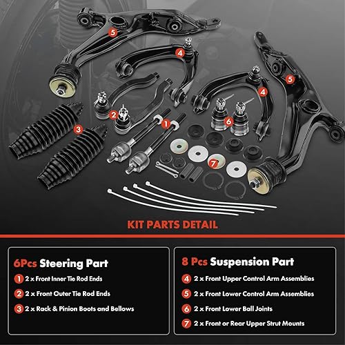 Miniatura 3 de A-Premium Juego de 14, brazo de control inferior superior delantero, rótula inferior, extremo de barra de acoplamiento interior exterior, compatible
