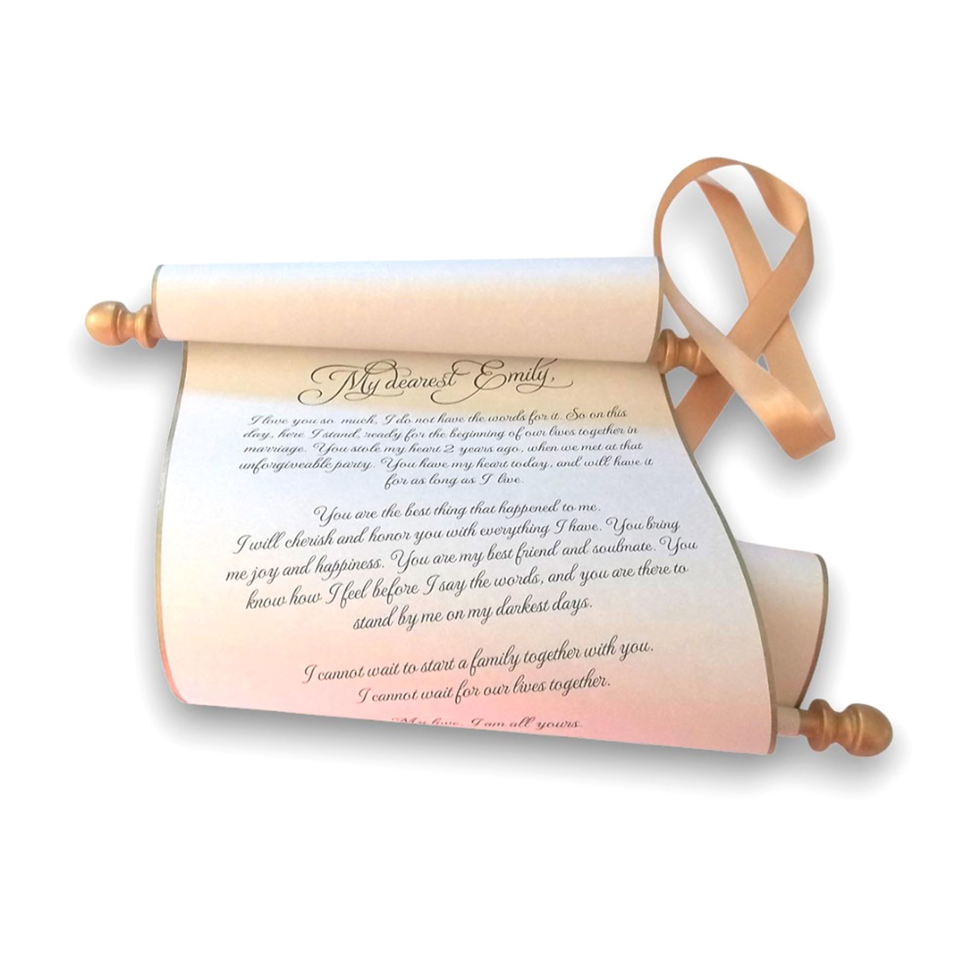 Personalized letter scroll on 8x20" cream parchment paper with gold accents, handmade in the USA