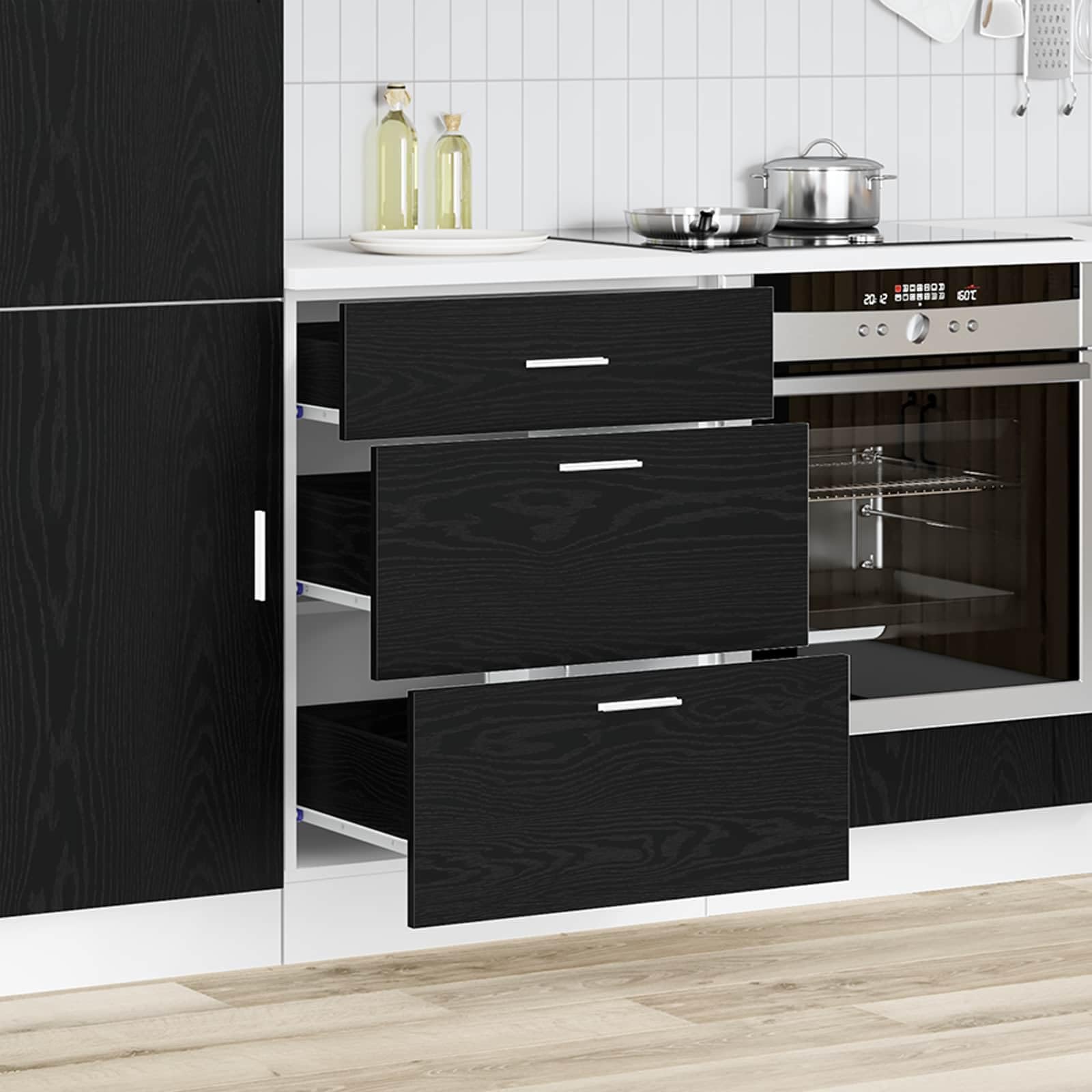 vidaXL Meuble de Cuisine Bas avec tiroir Chêne Noir 60 x 46 x 81,5 cm, Armoire de Cuisine Moderne, Design rectangulaire, Grand Espace de Rangement, matériaux résistants, Style Contemporain