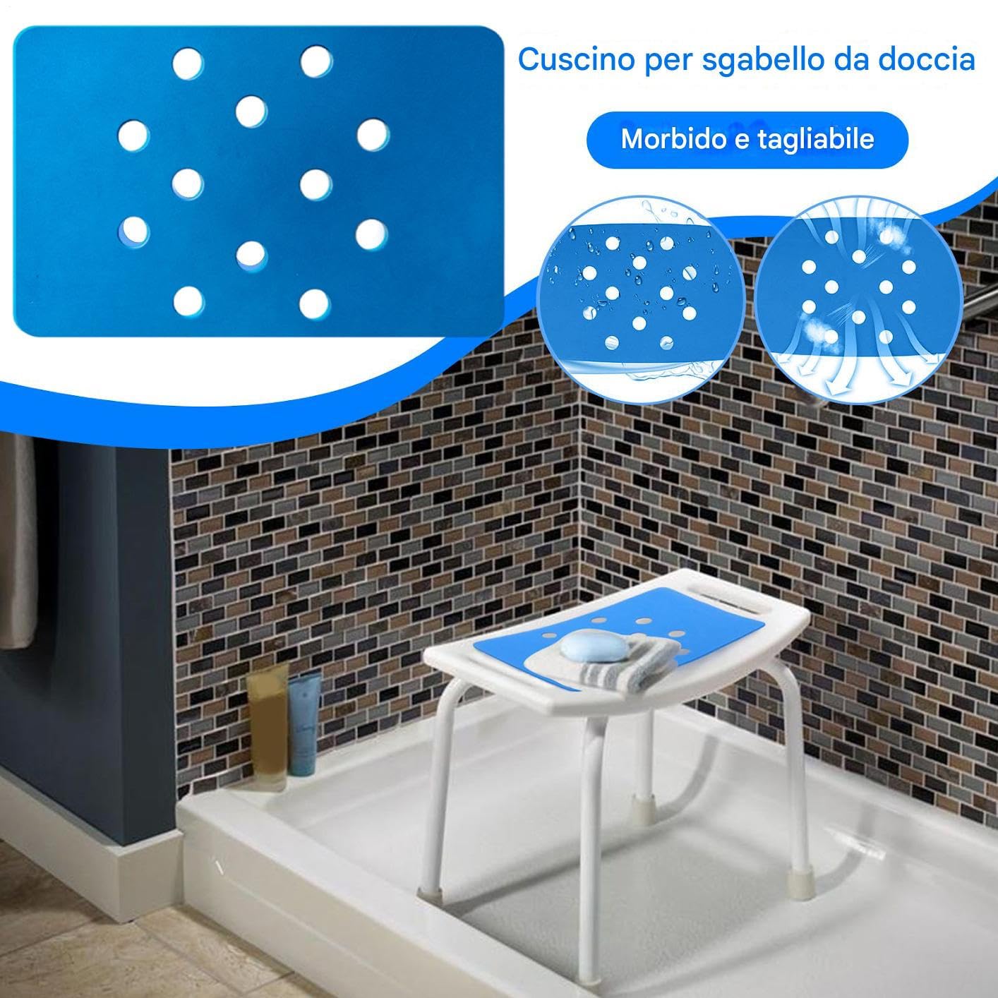 Cuscino per Sedile Doccia | Sedile Per Sedia Vasca Antiscivolo,Materassino Impermeabile Per Igiene Anziani