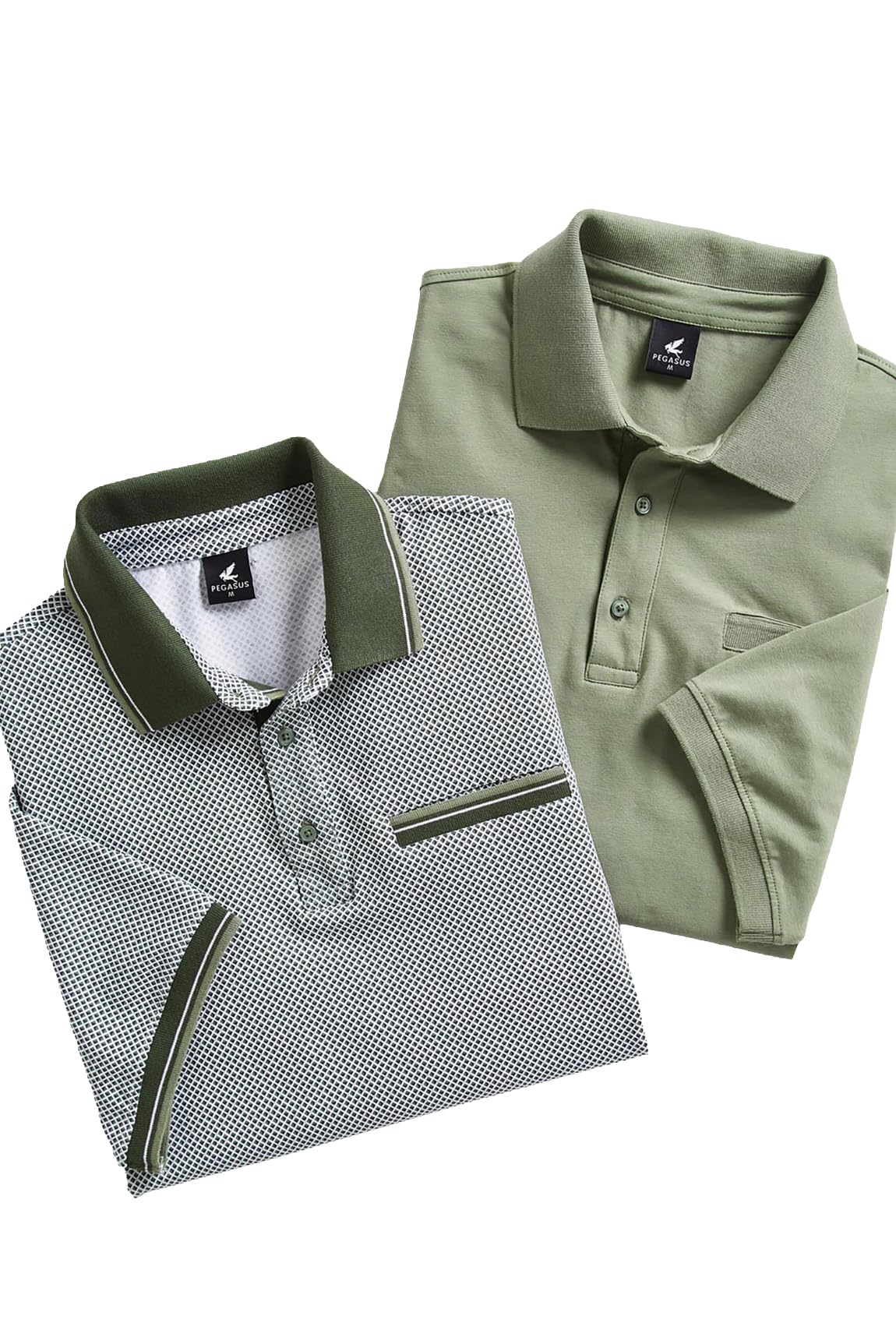 Pegasus Men's Sage Printed & Plain Smart Casual Polo Shirts (2 Pack) Soft With 3 Button Placket, Flat Knit Collars & Cuffs & Chest Pocket 3XL