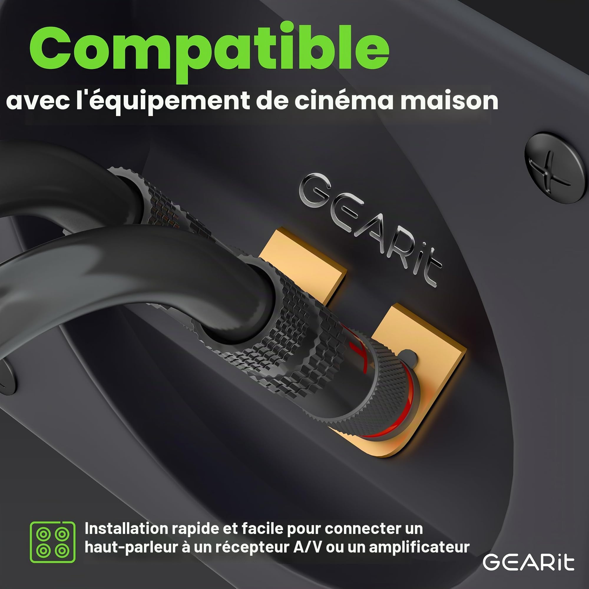 GEARit Câble de haut-parleur OFC de calibre 10 avec fiches bananes - Câble de haut-parleur certifié CL2 avec embouts plaqués or - Audio haute fidélité pour audiophiles, Hi-Fi, bi-fil, bi-amplificateur
